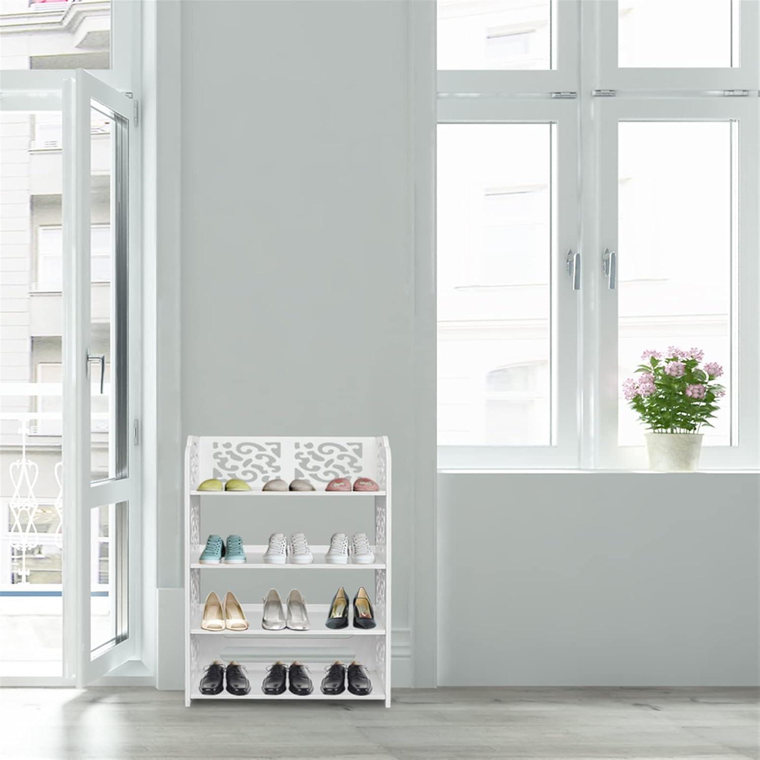 White 4-Tier Scrollwork Shoe Rack Organizer