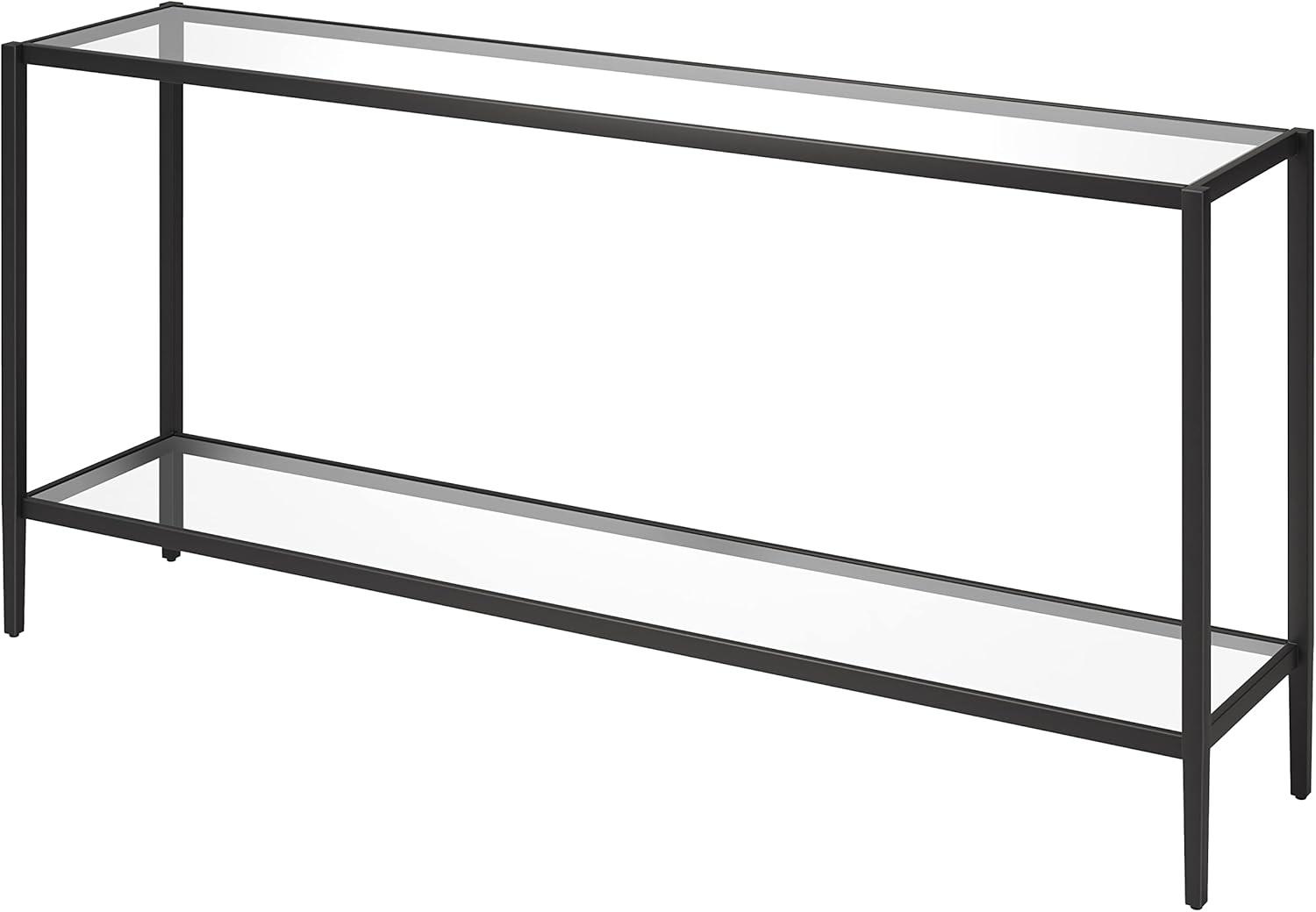 Aurora Modern Mirrored Console Table with Glass Shelf in Blackened Bronze