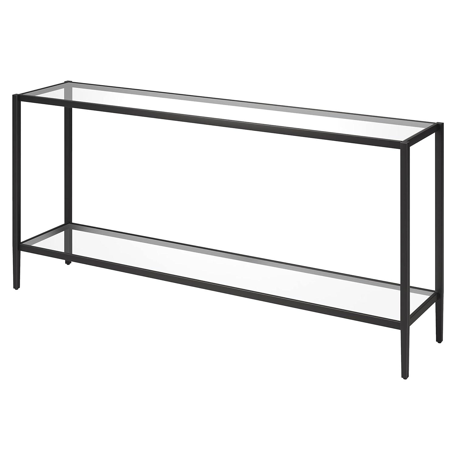 Aurora Modern Mirrored Console Table with Glass Shelf in Blackened Bronze