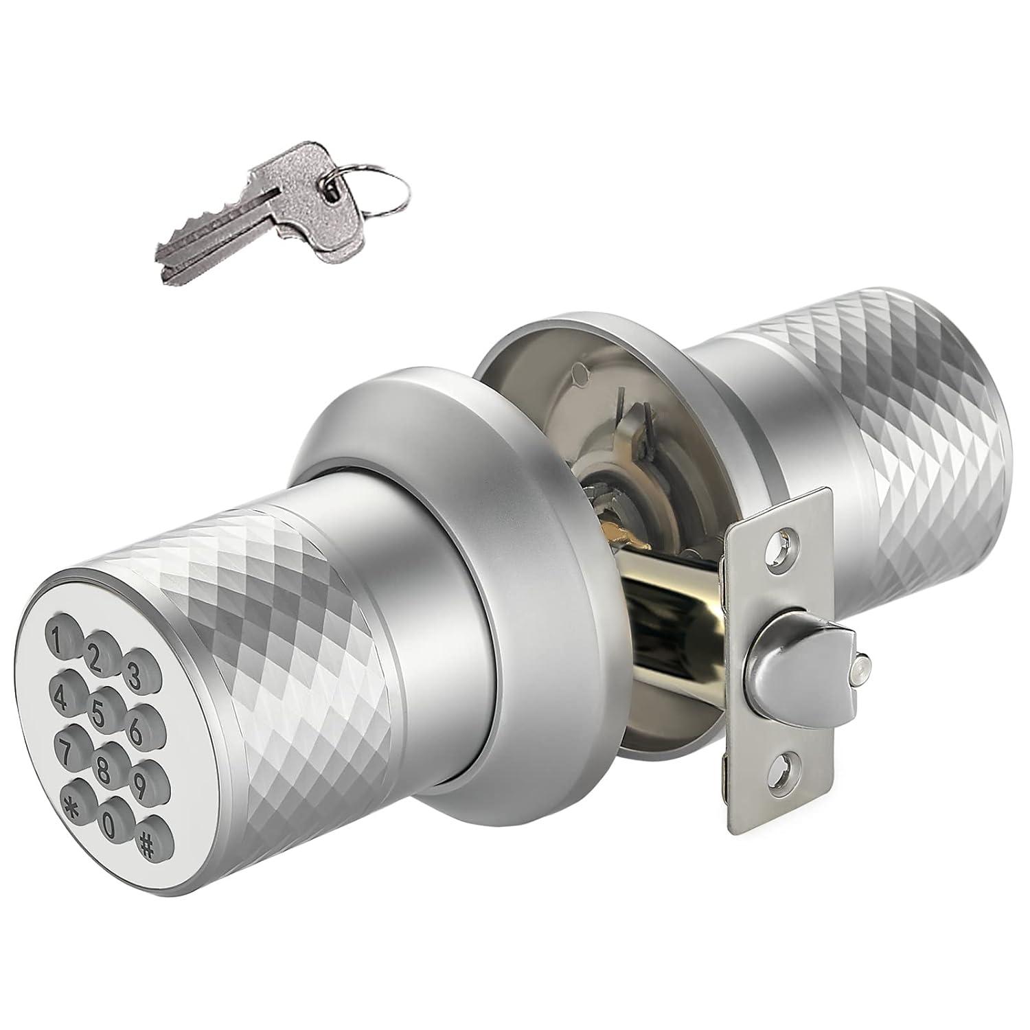 Electronic Keypad Door Knob, Smart Keyless Entry Door Knobs, Code, Anti-Slip Handle, 2.5s Auto Lock, Waterproof Door Lock, Easy to Install for Home, Office, Apartments and Garage