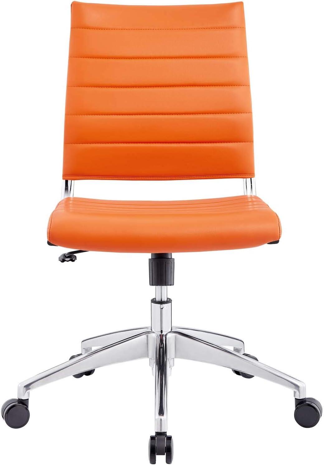 Orange Armless Swivel Office Chair with Metal Base