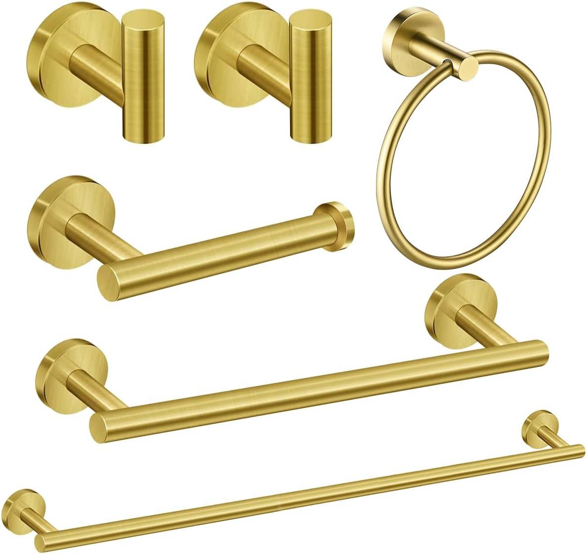 Brushed Gold Stainless Steel 6-Piece Bathroom Hardware Set