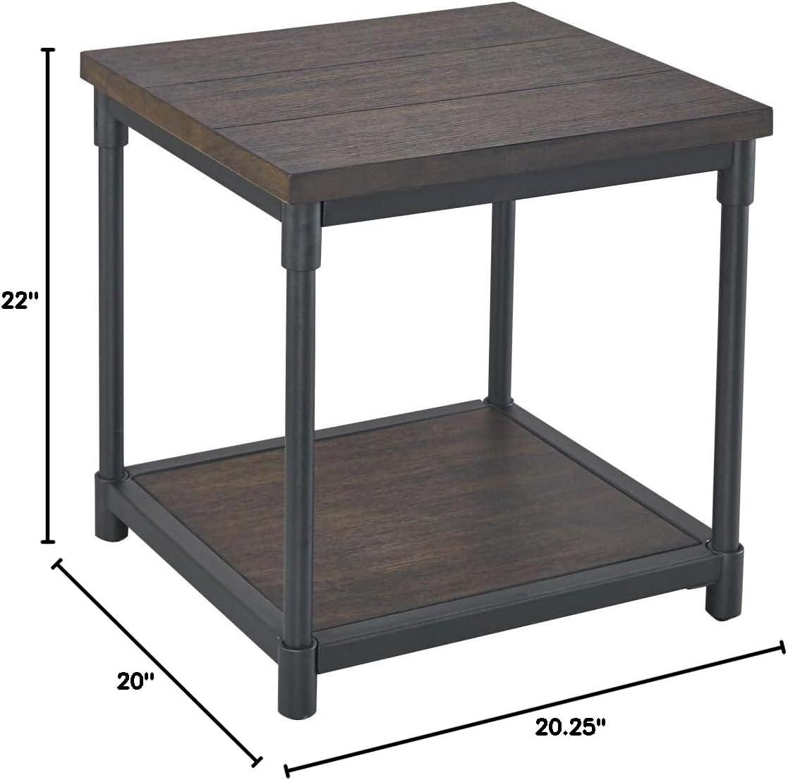 Prescott End Table Distressed Brown - Steve Silver: Industrial Square, Storage Shelf, Metal Frame