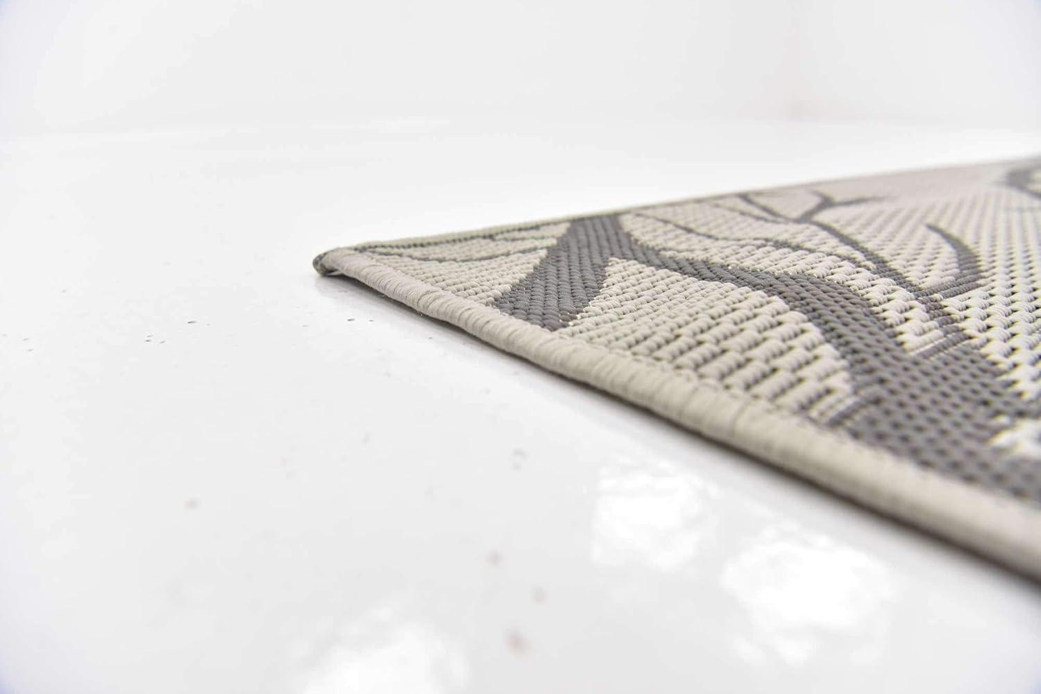 Unique Loom Branch Outdoor Botanical Rug , 6' 1" x 6' 1" ,Light Gray