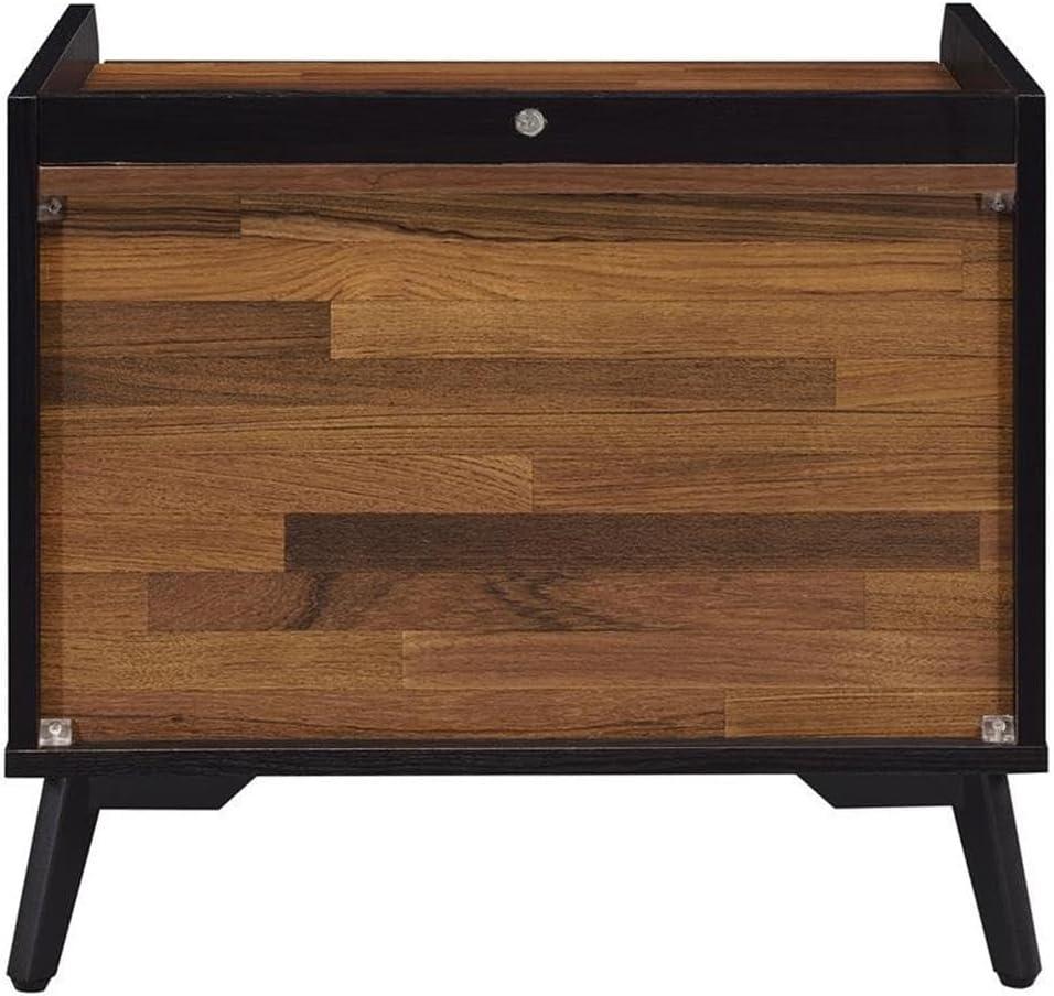 20" Jiranty Accent Table Walnut/Black Finish - Acme Furniture: Industrial Design, 2 Drawers, Metal Legs