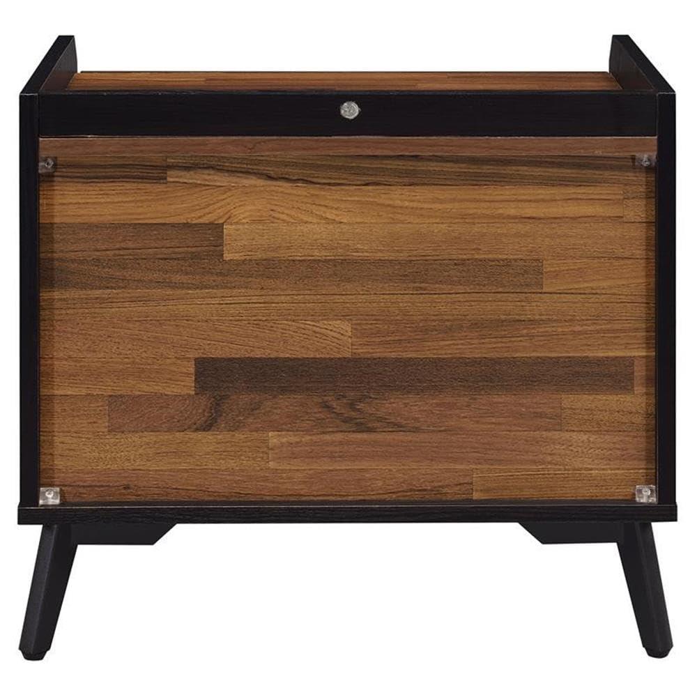 20" Jiranty Accent Table Walnut/Black Finish - Acme Furniture: Industrial Design, 2 Drawers, Metal Legs