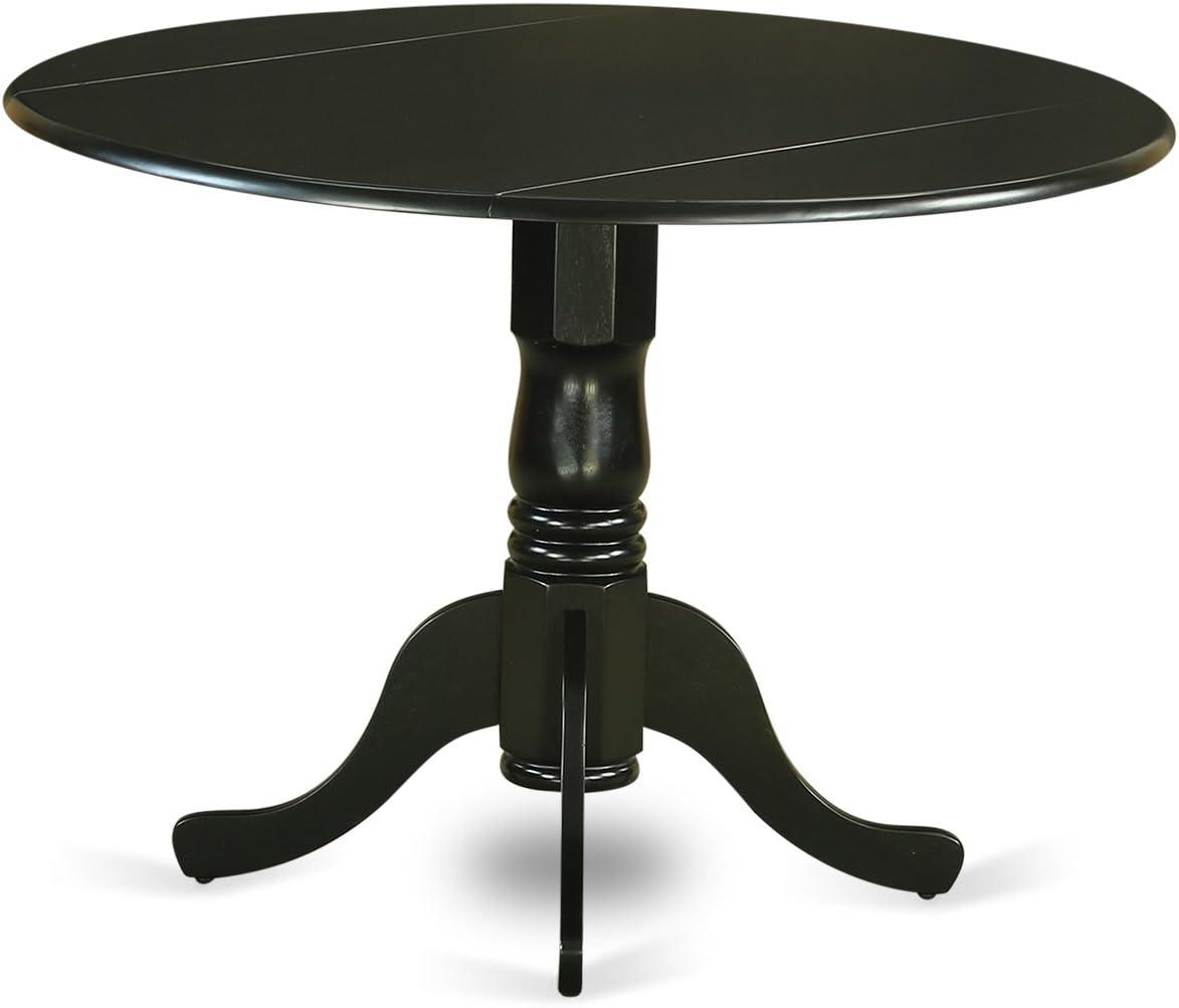 East West Furniture DLAB5-BLK-06 5-Pc Round 42" Kitchen Table With Two 9-Inch Drop Leaves And Four Parson Chair With Black Leg and Linen Fabric Shitake