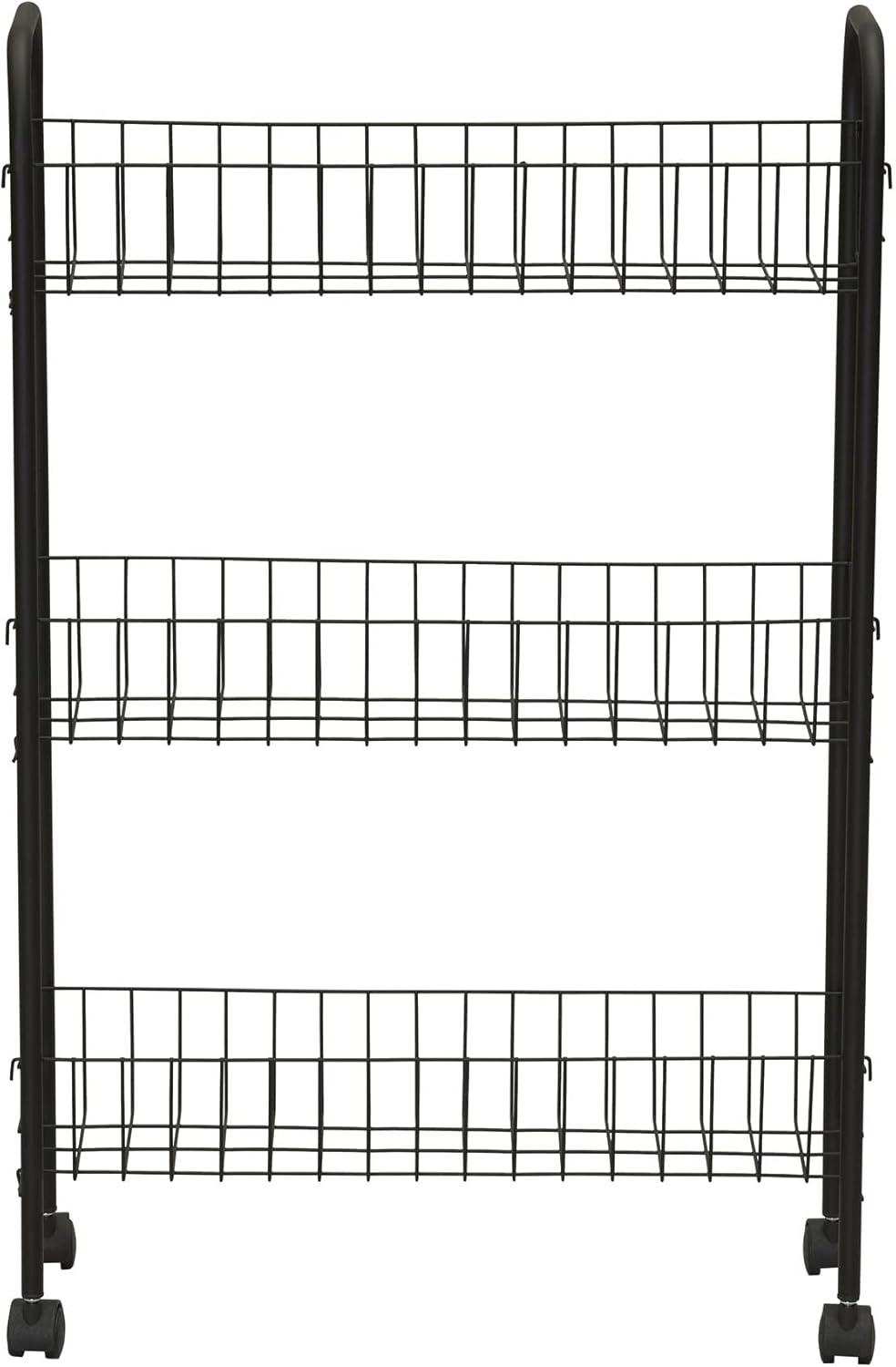 Household Essentials Slimline 3-Shelf Laundry Cart Black: Portable Steel Utility Storage Rack with 20 lb Capacity