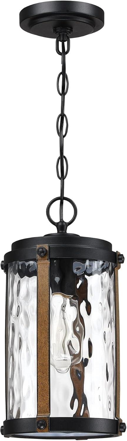 Matte Black and Barnwood Glass Outdoor Hanging Lantern