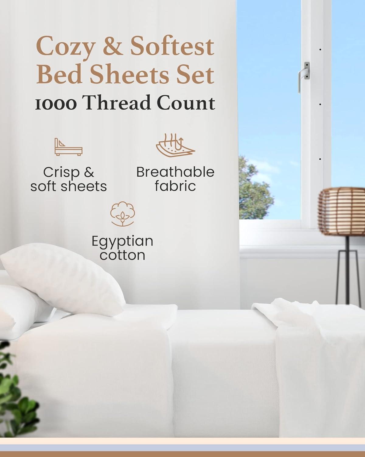 Good Sleep Bedding 1000 TC Egyptian Cotton Sheets Set, 5 Pc Split King Bed Sheets Set, White for All Age Group