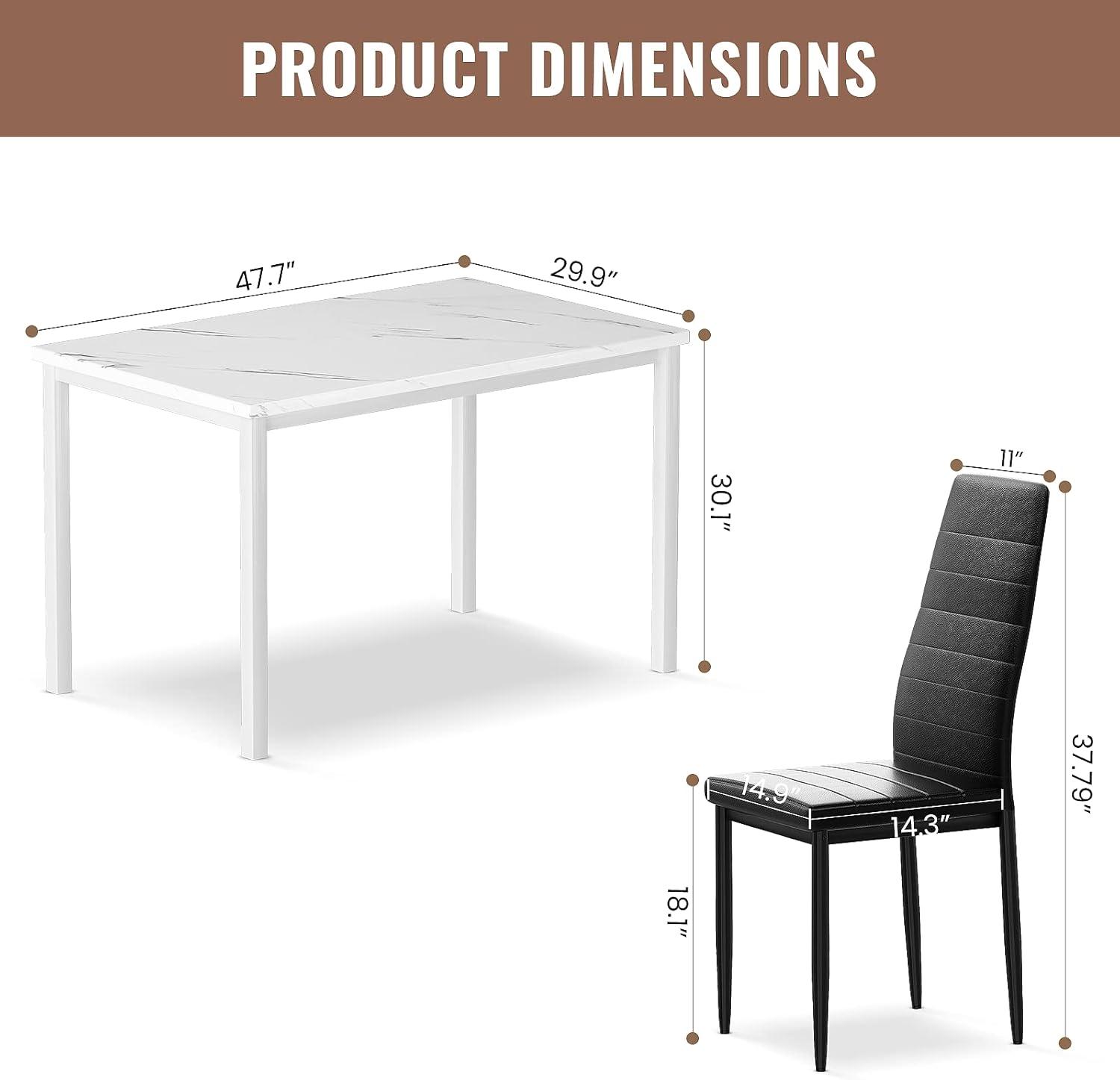 Recaceik 5 Pieces Dining Table Set for 4, 30.1"H Kitchen Table with Faux Marble Top and 4 Chairs