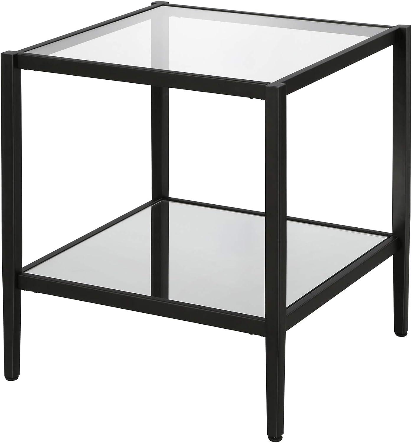 Evelyn&Zoe Hera 20" Wide Square Side Table with Mirror Shelf, Blackened Bronze