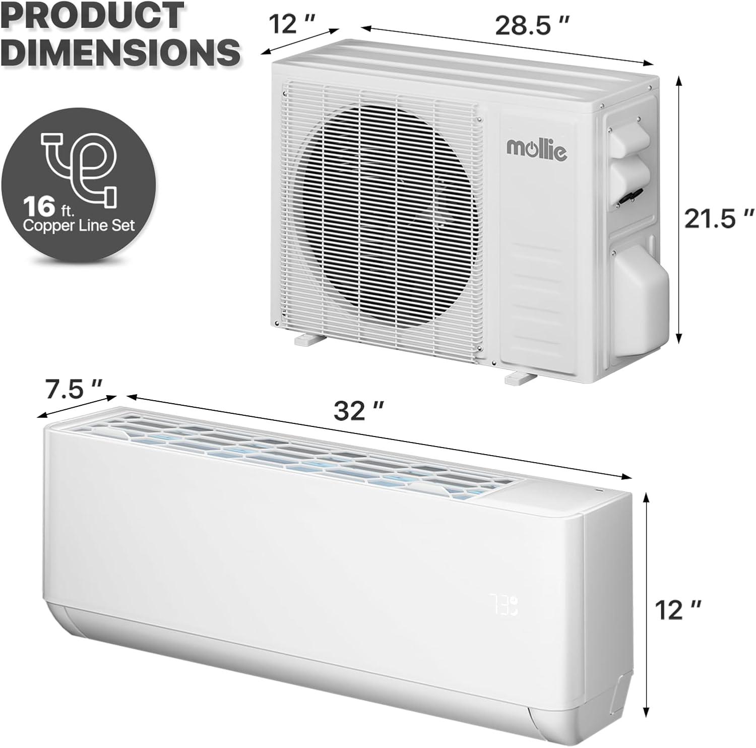 mollie 9,000 BTU 23 SEER2 Ductless Mini-Split Heat Pump Air Conditioner, Cools Up to 400 Sq.Ft., 115V WIFI AC Unit with Pre-Charged Condenser, 4-in-1 Filter & Remote Control