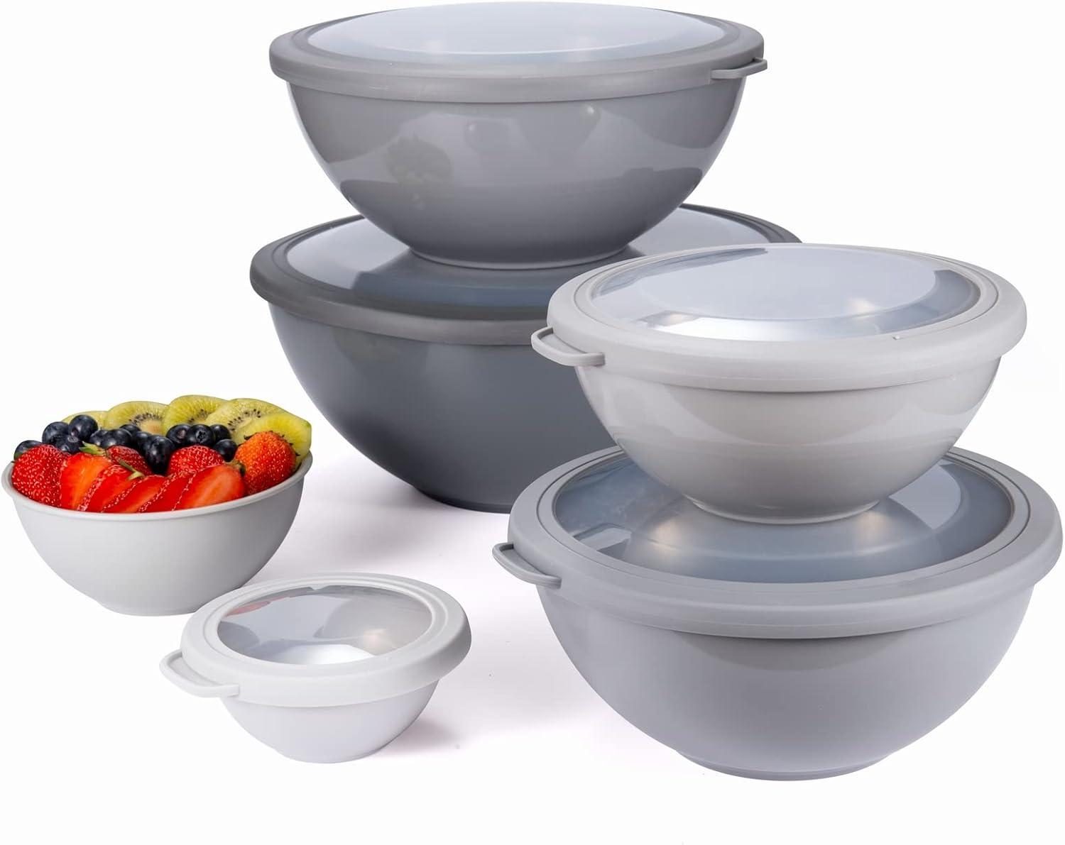 COOK WITH COLOR 12-Pc Mixing Bowls with Lids Set Plastic Bowls for Kitchen, Gray