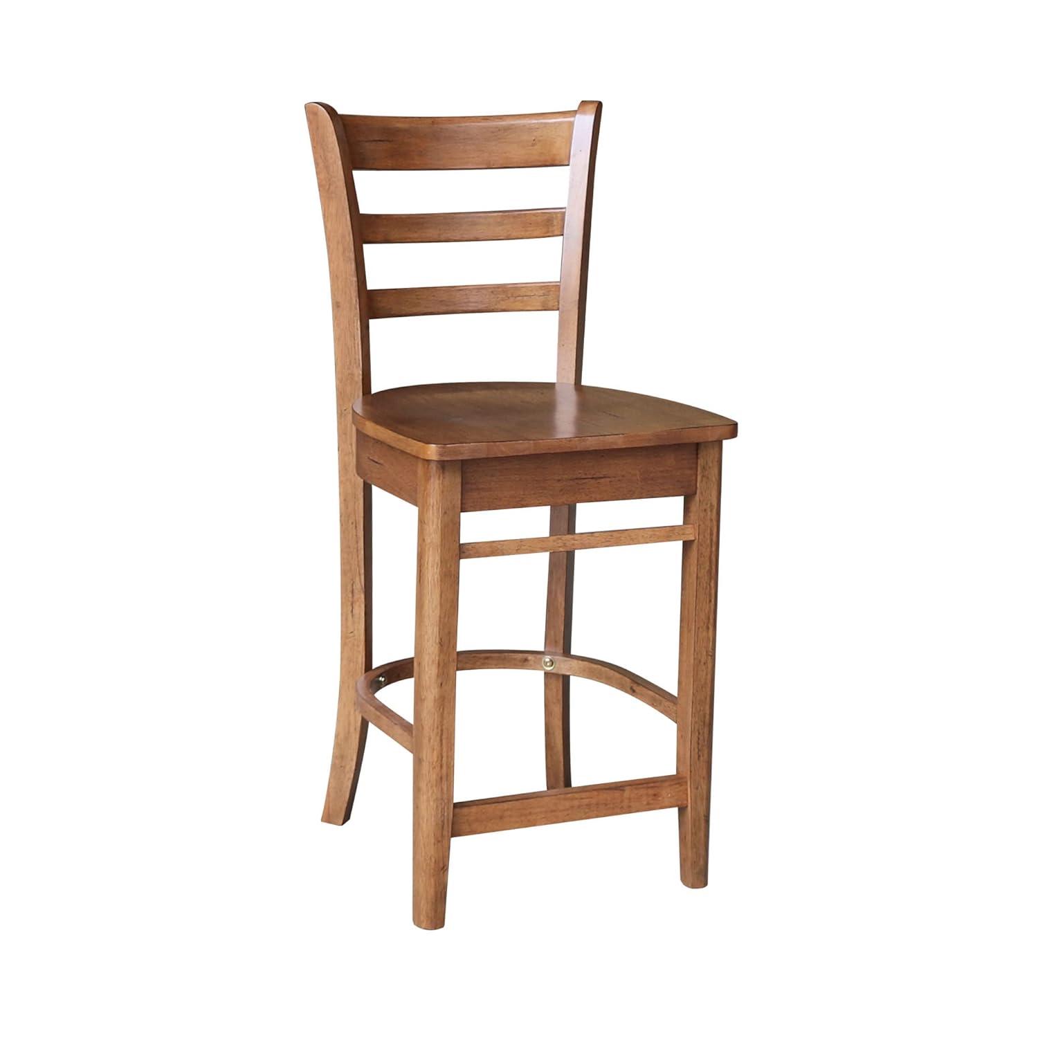 International Concepts 24" Emily Counter Height Barstool Distressed Oak: Hardwood Frame, Ladder-Back Design