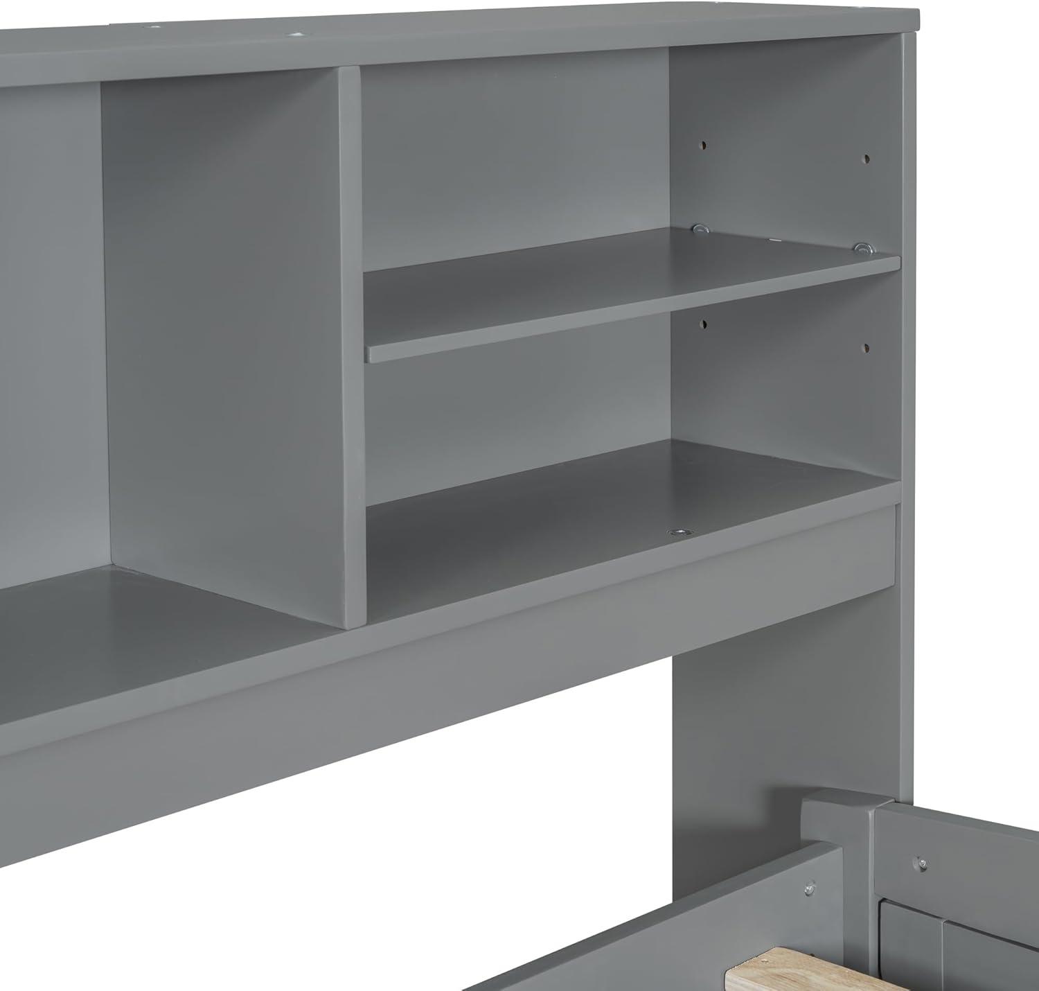 Harper & Bright Designs Full Size Storage Daybed with 4 Drawers, Bookcase and 2 Bedside Cabinets, Solid Wood Full Captain’s Bed Frame for Kids Teens Adults, No Box Spring Needed (Gray)