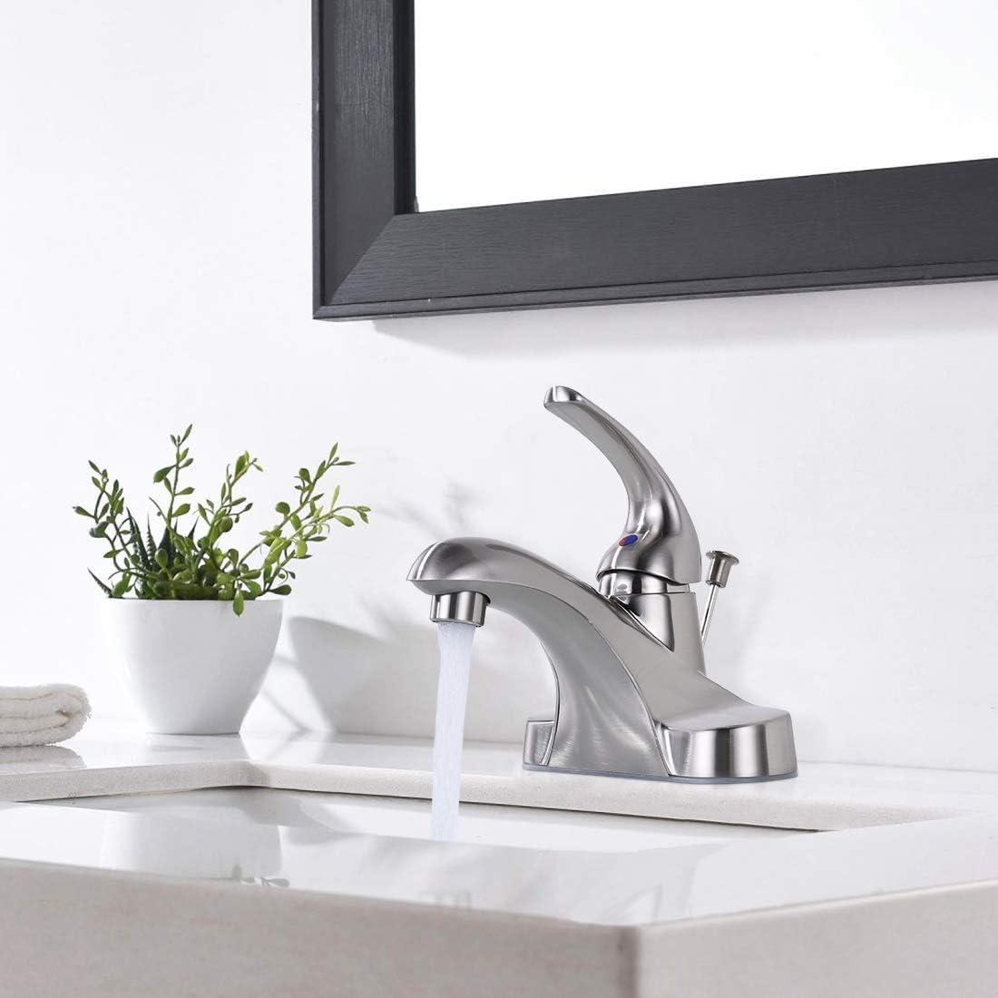 Brushed Nickel Single Handle Low Arc Bathroom Faucet