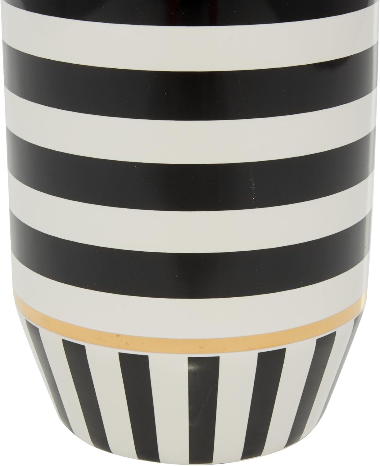 DecMode 16" Striped Black Ceramic Vase with Gold Accents