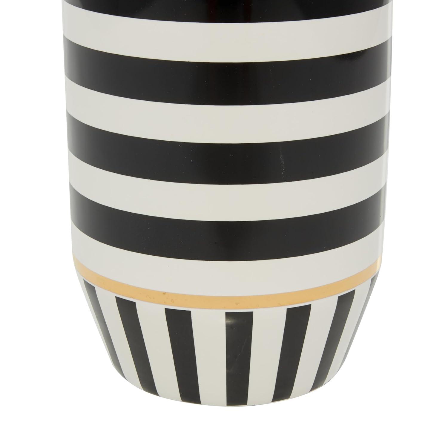 DecMode 13" Striped Black Ceramic Vase with Gold Accents