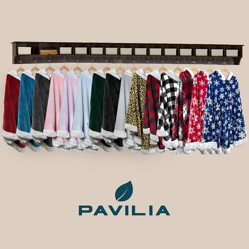 PAVILIA Angel Wrap Hooded Blanket for Women Adult, Wearable Cozy Wrap Throw Fleece Shawl Cape, Tartan Plaid/Faux Shearling
