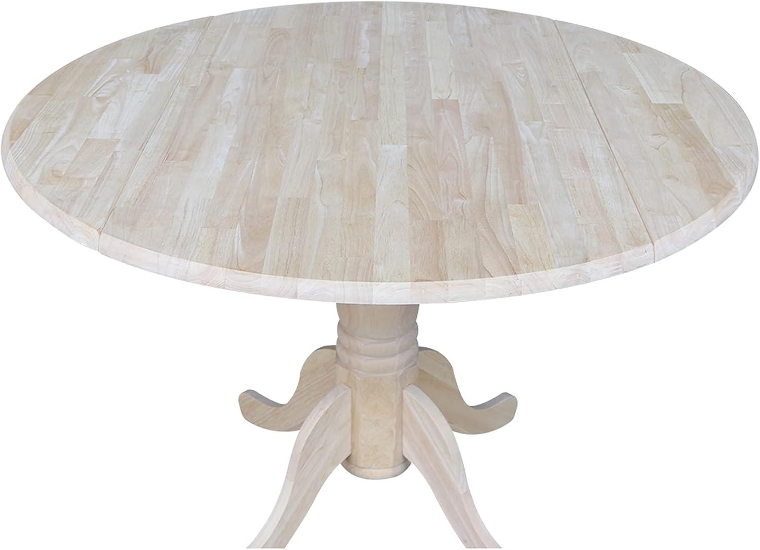 42" Mason Round Dual Dining Table Unfinished - International Concepts: Parawood, Drop Leaves