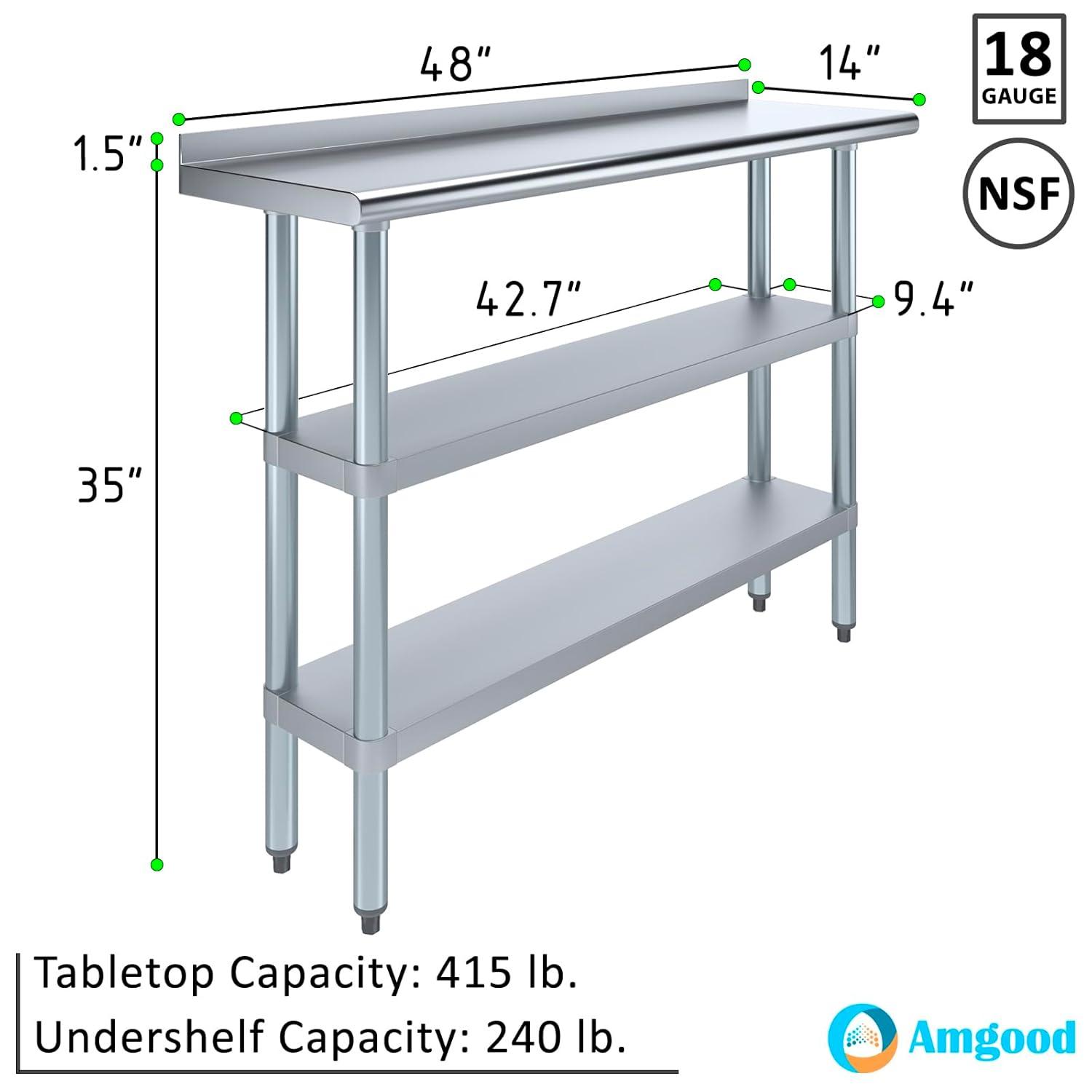 Amgood Stainless Steel Work Table with 2 Shelves