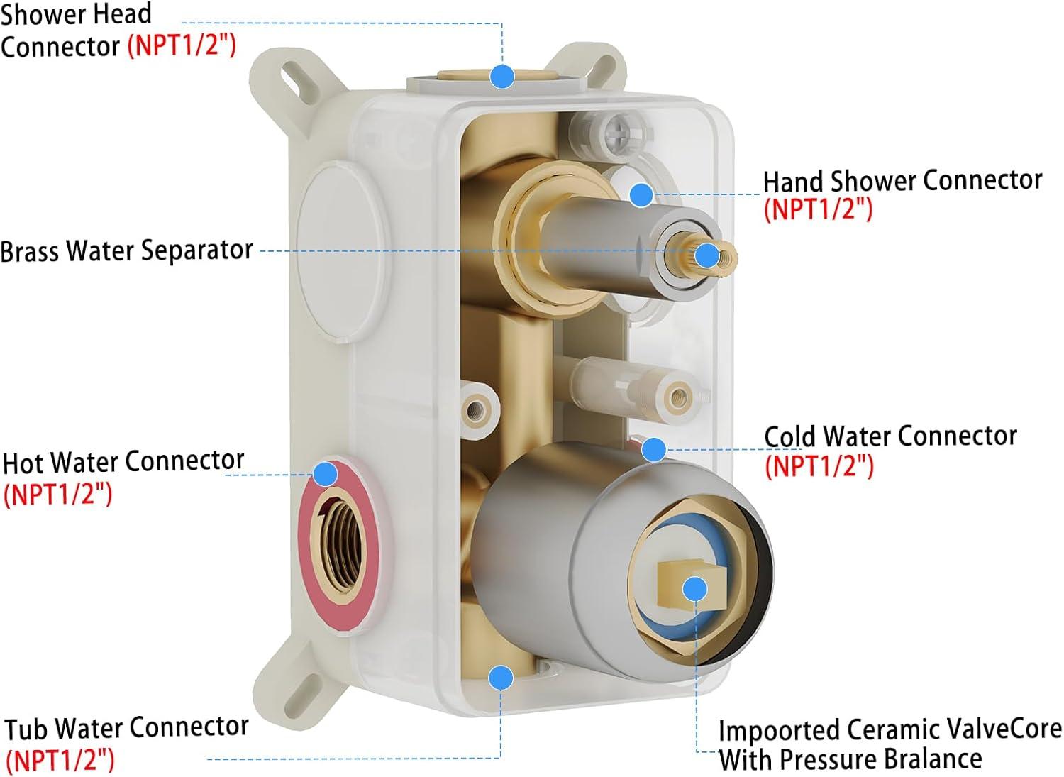 AWZTOO Wall Mount Tub Shower Faucet With Hand Shower Pressure Balance Shower System With Tub Spout 12 Inch Rainfall Shower Head Sets Brushed Nickel