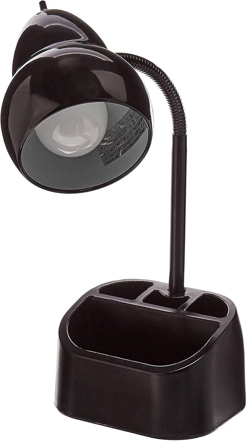 Globe Electric 6.3 x 6.69 x 10.63 Inches Goose Neck Desk Lamp with 10 Watt A-19 Non Dimmable LED Bulb, 2.1a USB Port and Organizer, Black