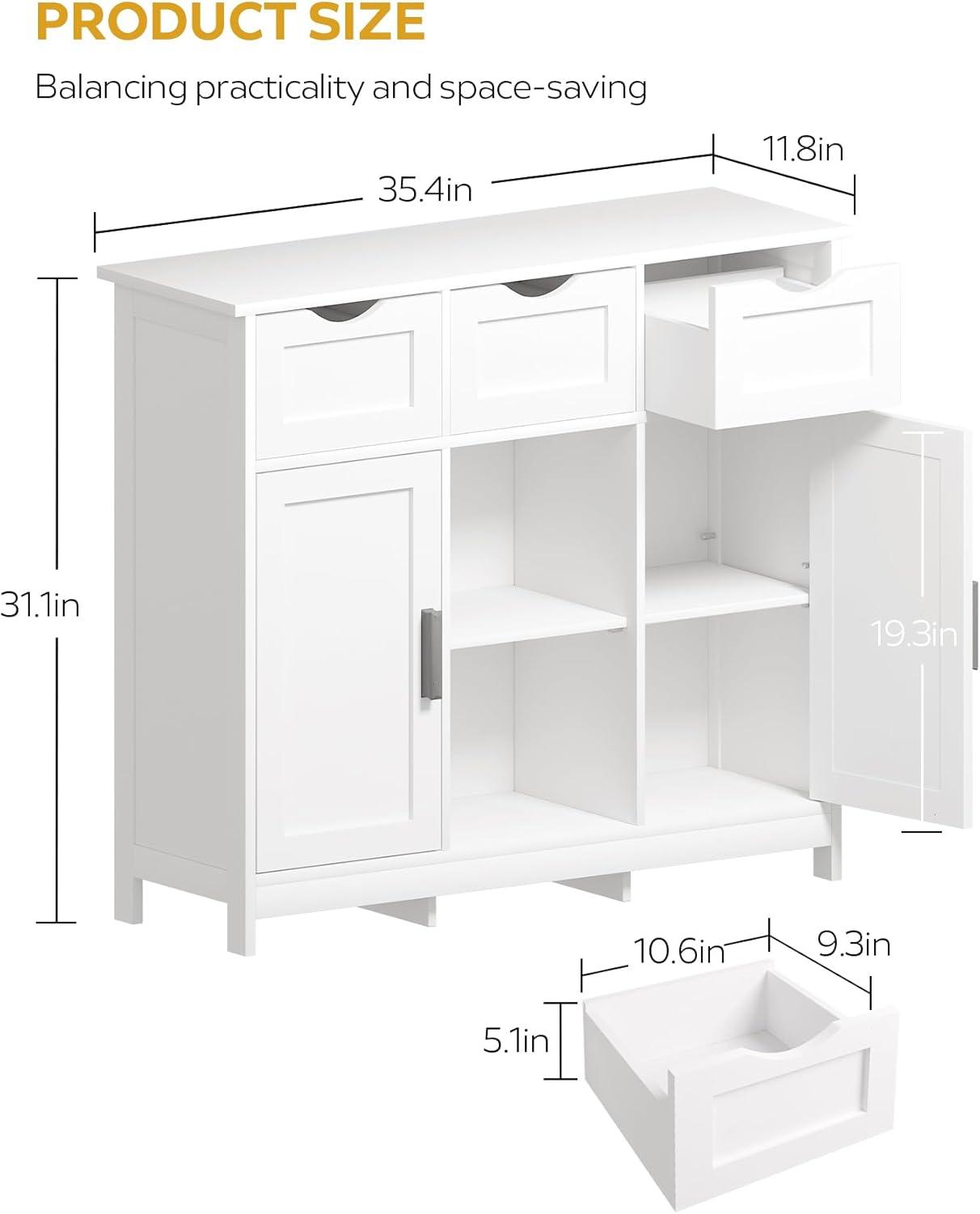 White MDF Adjustable Shelving Bathroom Storage Cabinet