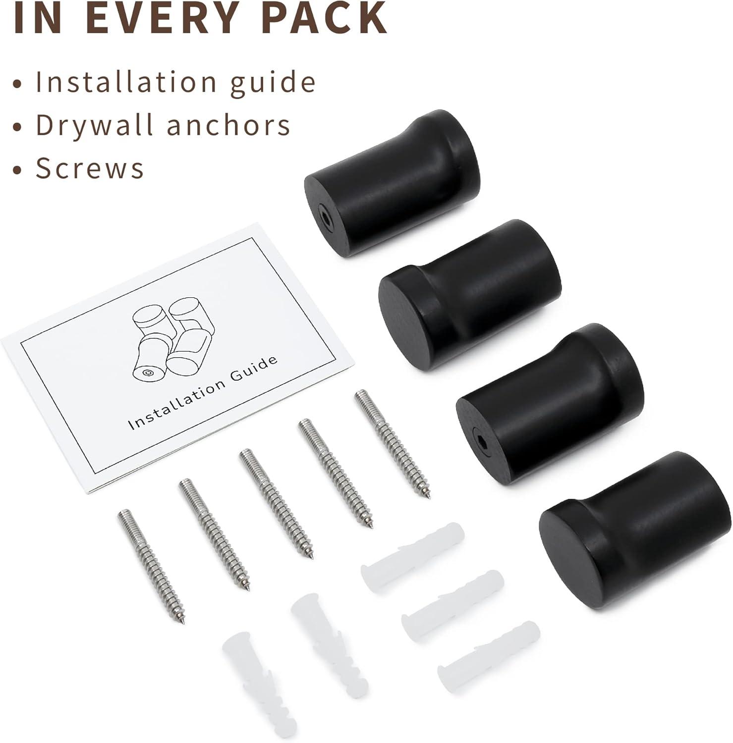 Wooden Black Wall Hooks - Pack of 4 - Wall Mounted Decorative Hook - Modern Wood Pegs for Hanging Hat, Coat, Towel - Purse and Backpack Hanger for Entryway