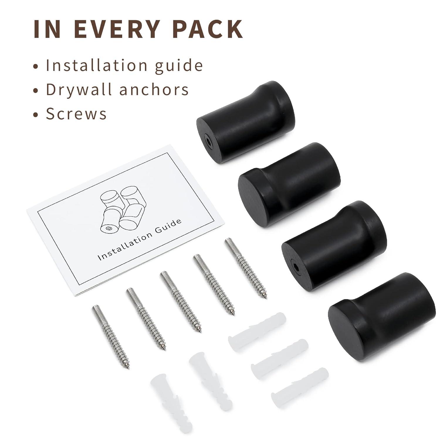 Wooden Black Wall Hooks - Pack of 4 - Wall Mounted Decorative Hook - Modern Wood Pegs for Hanging Hat, Coat, Towel - Purse and Backpack Hanger for Entryway