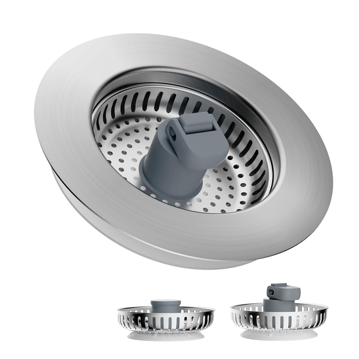 Hibbent 3-in-1 Kitchen Sink Drain Strainer  Stopper , Stainless Steel Pop-Up Design, Anti-Clogging Metal Basket with Handle, Compatible with US Standard 3-1/2" Drain