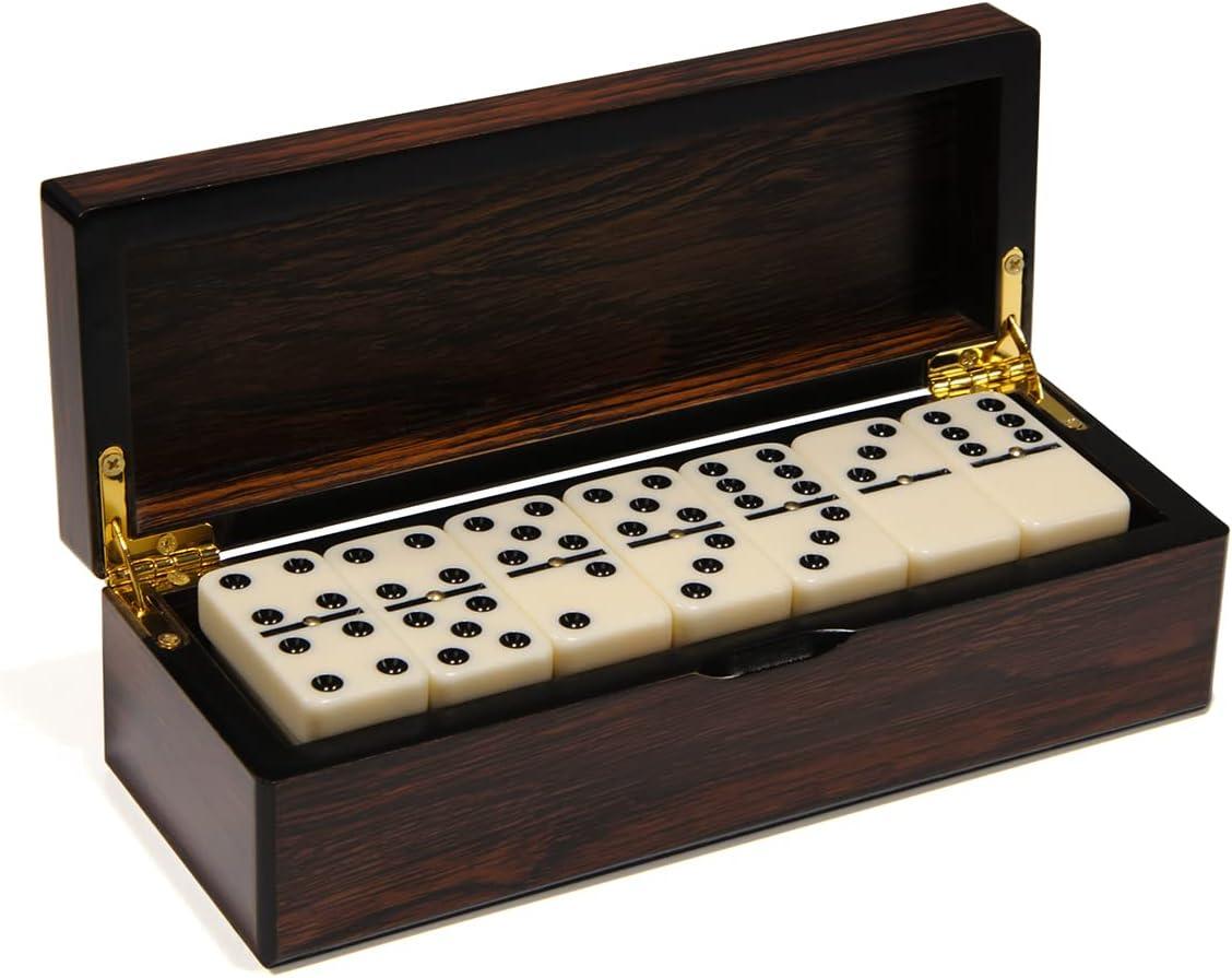 Ivory Double 6 Dominoes Set with Spinner in Wooden Box