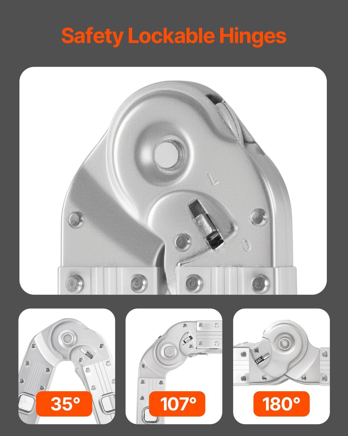 VEVOR Multi-Purpose Folding Ladder, 7-in-1 Tall Extension Step Ladder, A Frame 4 Step Telescoping Ladder, 15.5ft Reach Height Heavy Duty Adjustable Ladder, 330 lbs Capacity for Home Outdoor