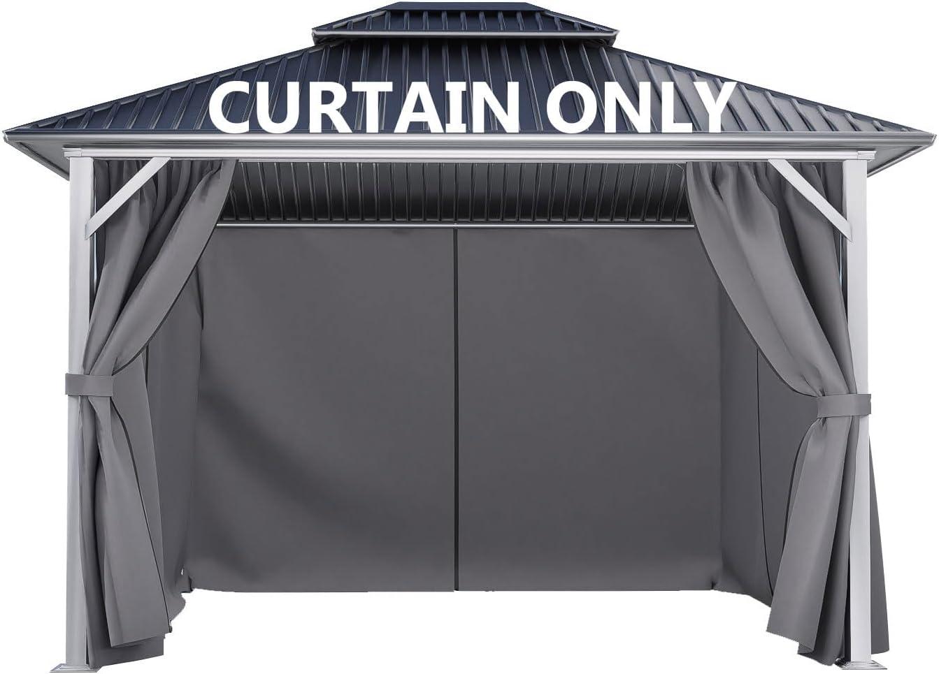 Aoodor Gazebo Curtain Replacement - Universal 4-Panel Sidewalls 10' x 13', Patio Privacy Curtains with Double Zipper, UV Resistant, Perfect for Outdoor Canopy, Garden, and Backyard (Curtain Only) Grey