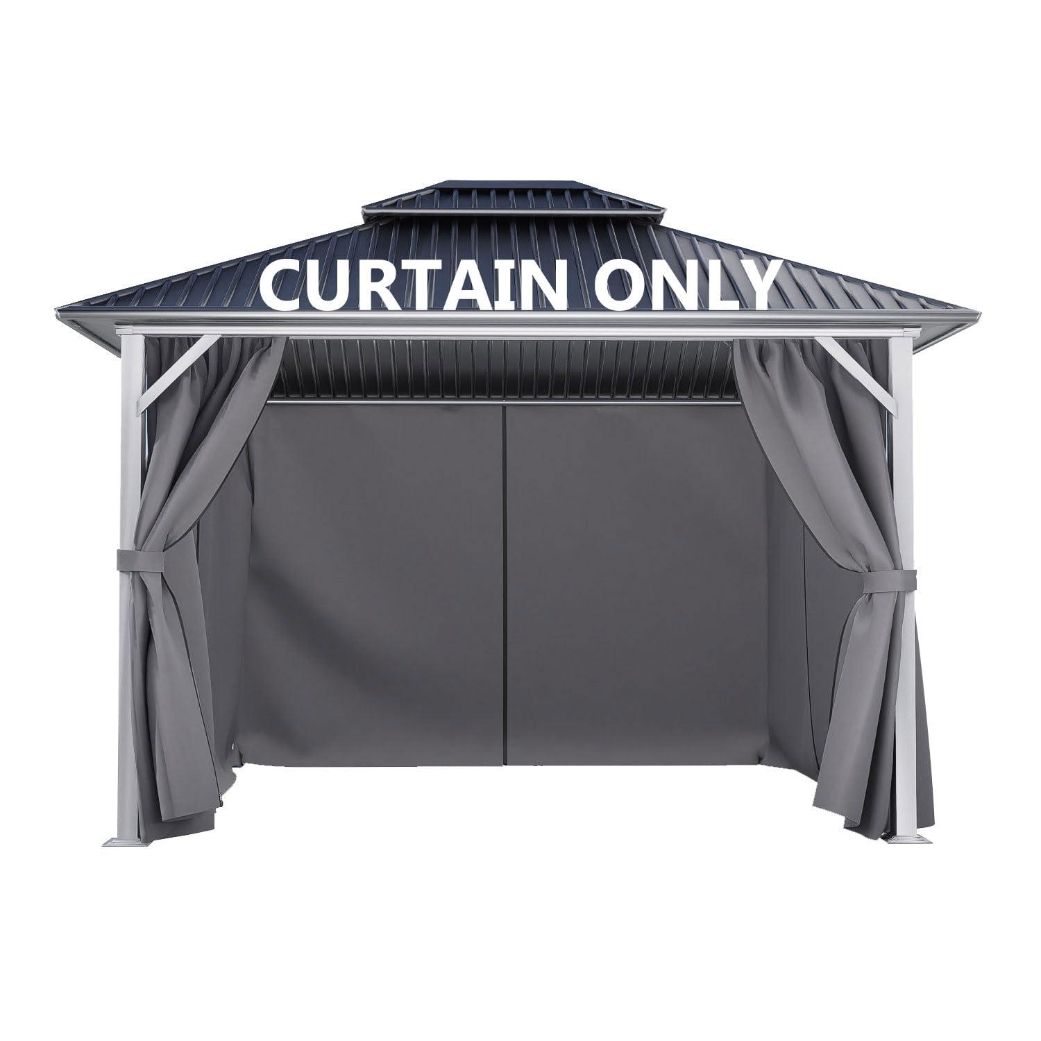 Aoodor Gazebo Curtain Replacement - Universal 4-Panel Sidewalls 10' x 13', Patio Privacy Curtains with Double Zipper, UV Resistant, Perfect for Outdoor Canopy, Garden, and Backyard (Curtain Only) Grey