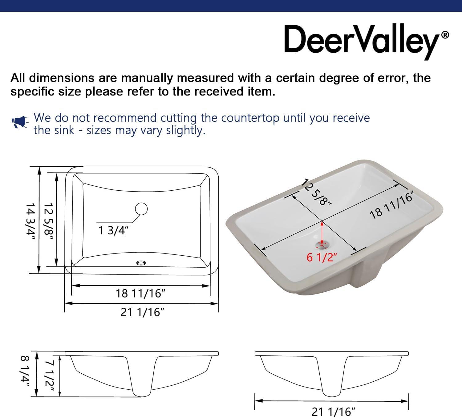 DeerValley Ally 21" x 15'' Undermount Bathroom Sink, Rectangular Bathroom Sink with Overflow