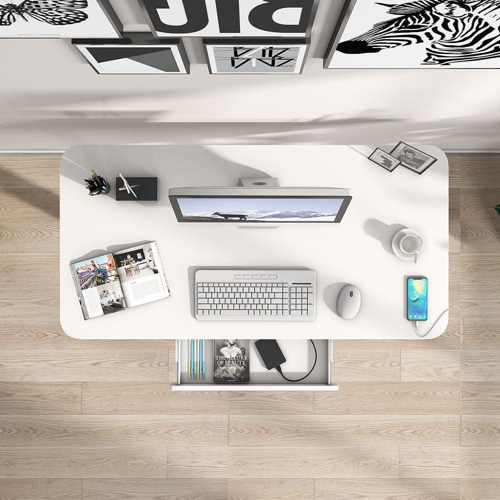 Motionwise White Electric Height Adjustable Standing Desk, 24”x48", Height Adjustable 28"-48" with 4 pre-set height adjustments and USB Charge Port, Multiple Colors