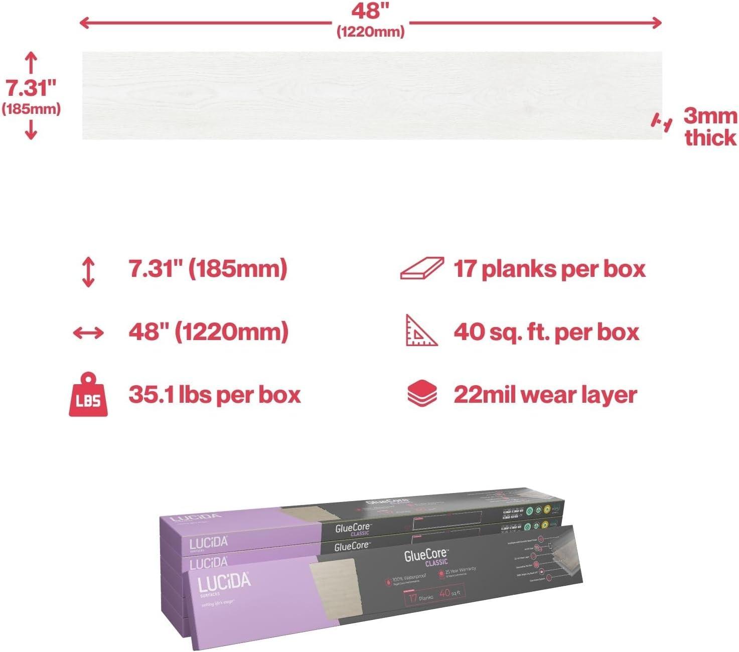 Lucida USA GlueCore Classic 22mil x 7.3" W x 48" L Glue Down Vinyl Tile Flooring