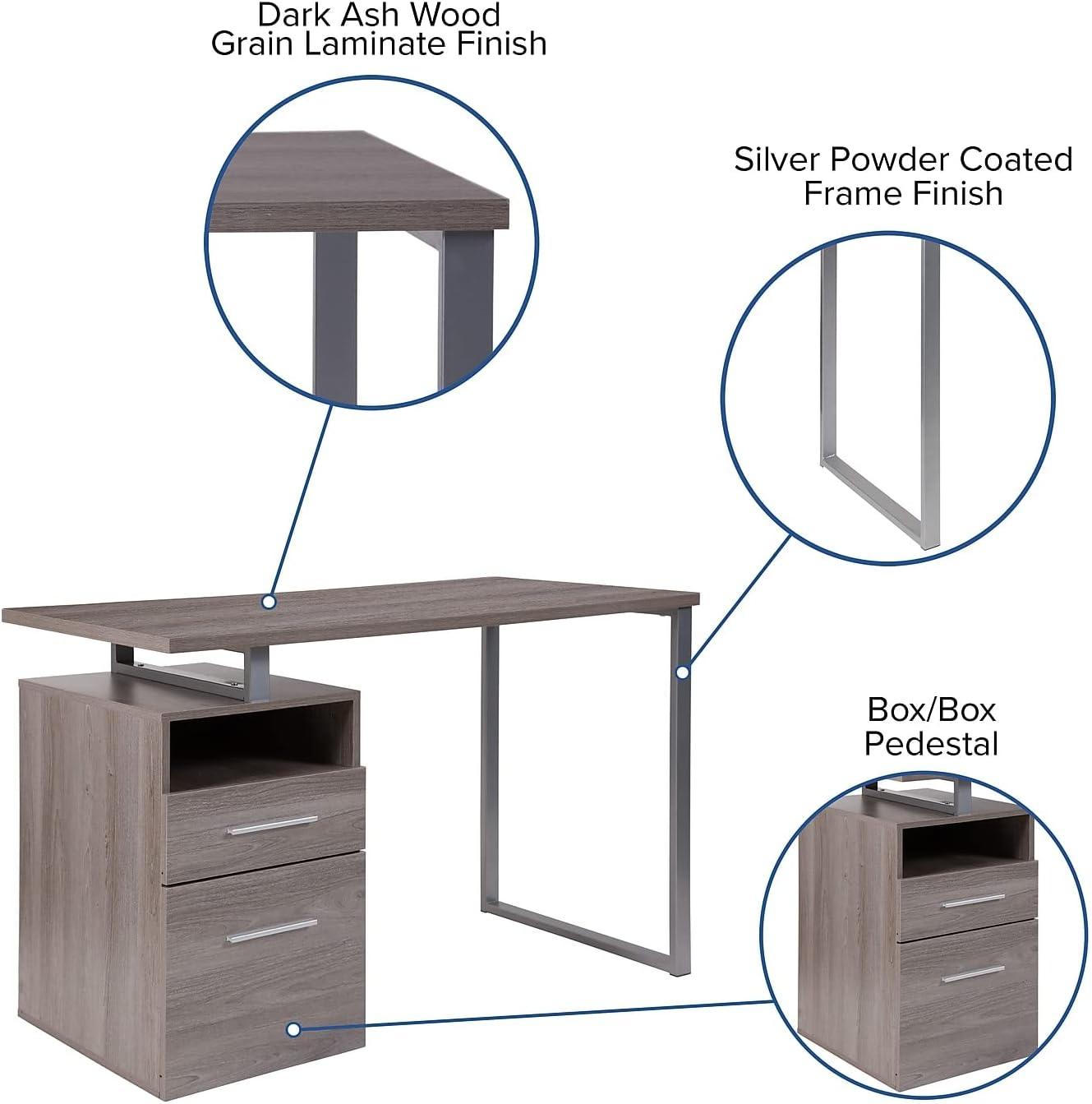 Flash Furniture Harwood Desk with Two Drawers and Metal Frame