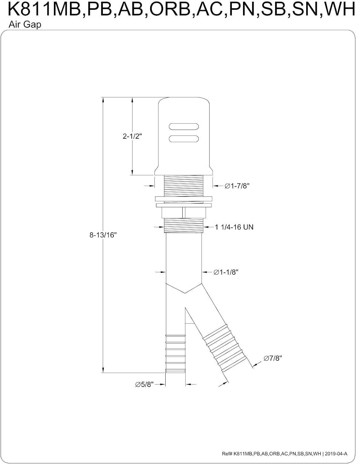 Kingston Brass Trimscape Dishwasher Air Gap with Brass Cover