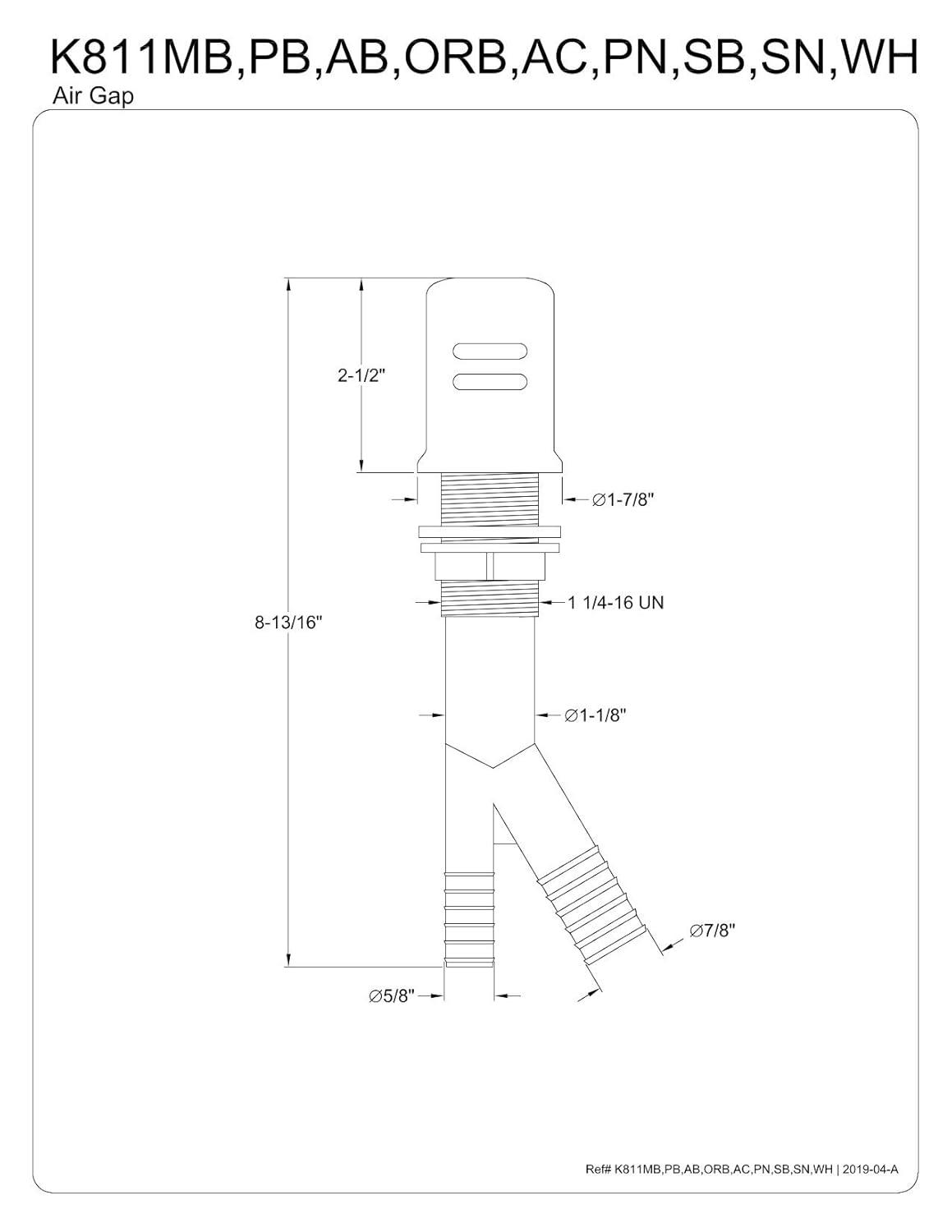 Kingston Brass Trimscape Dishwasher Air Gap with Brass Cover