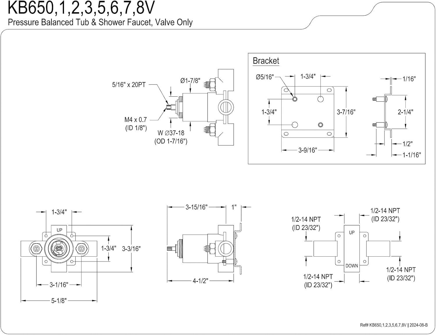 Kingston Brass Chatham Pressure Balanced Tub and Shower Valve, with Stops