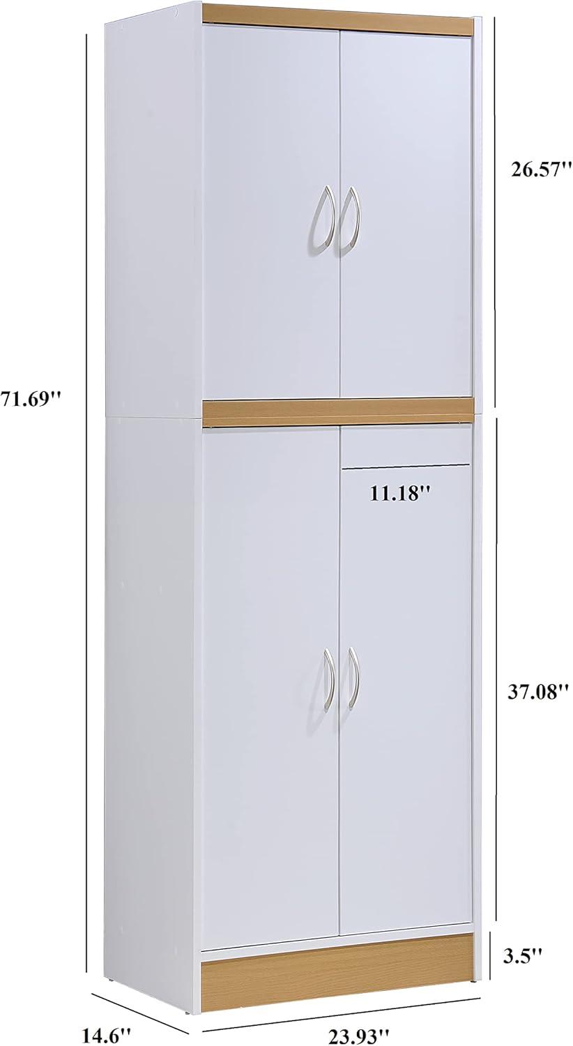 Hodedah Dining Room Storage 4 Door Kitchen Pantry China Cabinet, White