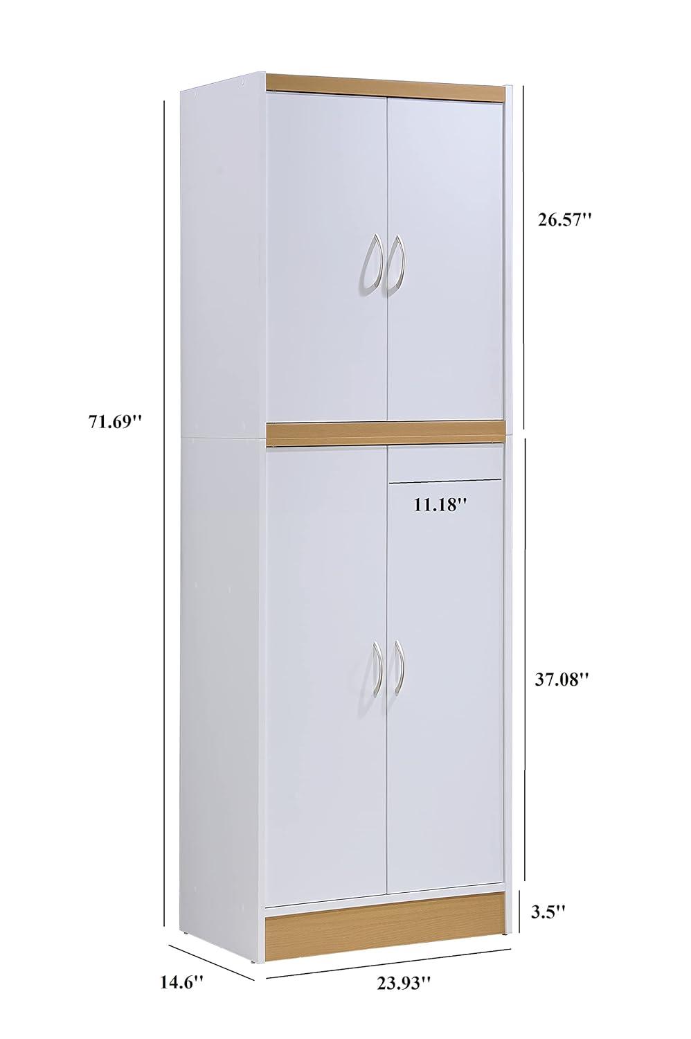 Hodedah Dining Room Storage 4 Door Kitchen Pantry China Cabinet, White