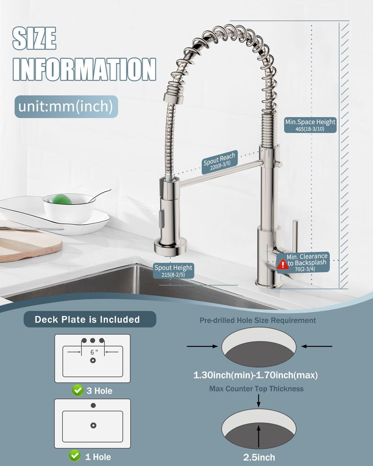 Brushed Nickel Kitchen Faucet With Pull Down Sprayer, Stainless Steel Kitchen Sink Faucets