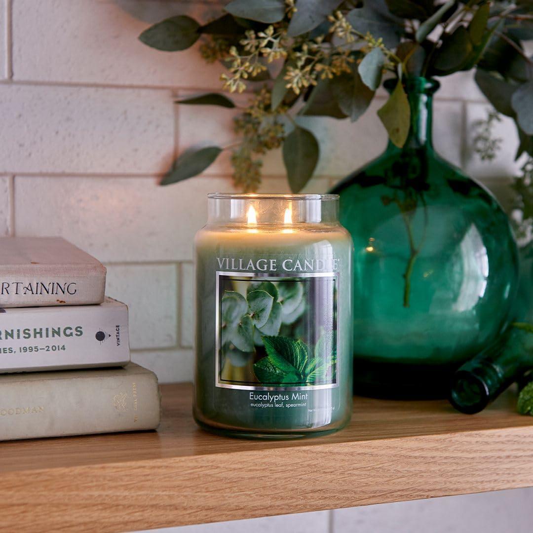 Village Candle Eucalyptus Mint, Large Glass Apothecary Jar Scented Candle, 21.25 oz, Green