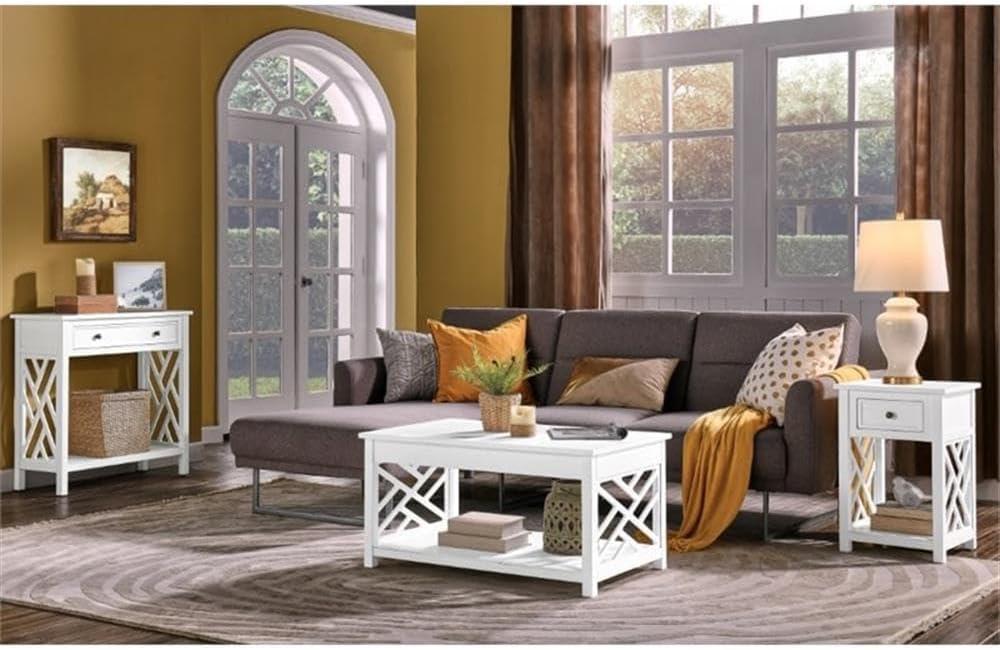 Alaterre Furniture Coventry 32" Pine Wood Console Table with Drawer and Shelf