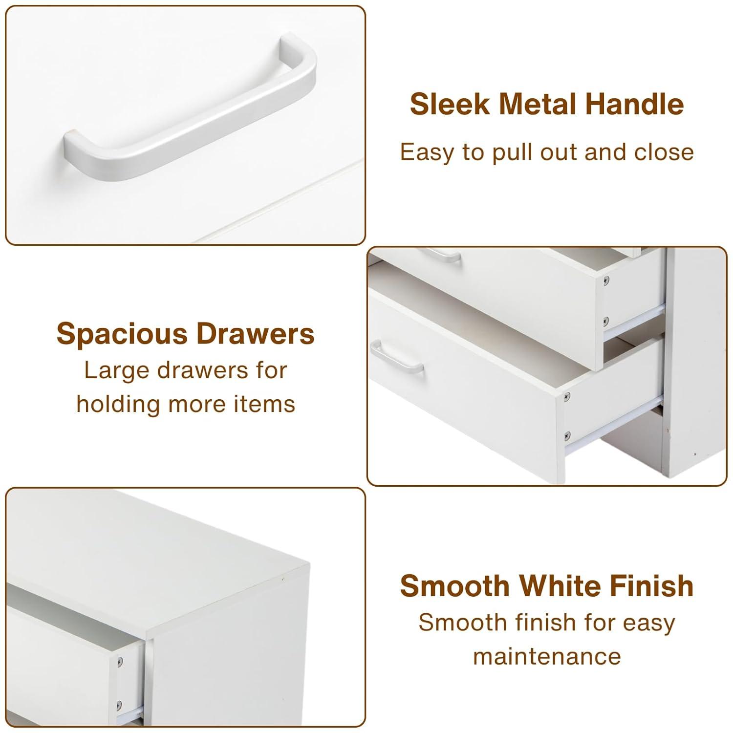 XIAOTAO 3-Drawer Dresser, Small Nightstand Modern Storage Chest of Drawer Wooden Side Table End Table for Bedroom, Living Room, Reception Room (White)
