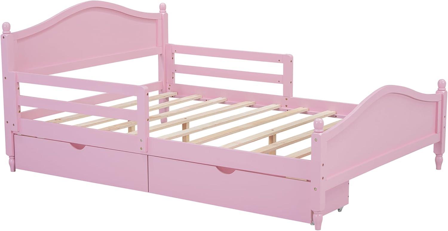 Harper & Bright Designs Kids Full Storage Bed Frame with 2 Drawers and Rails, Wood Platform Beds with Headboard and Footboard, Full Size Bed with Slat Support for Boys Girls,No Box Spring Needed,Pink